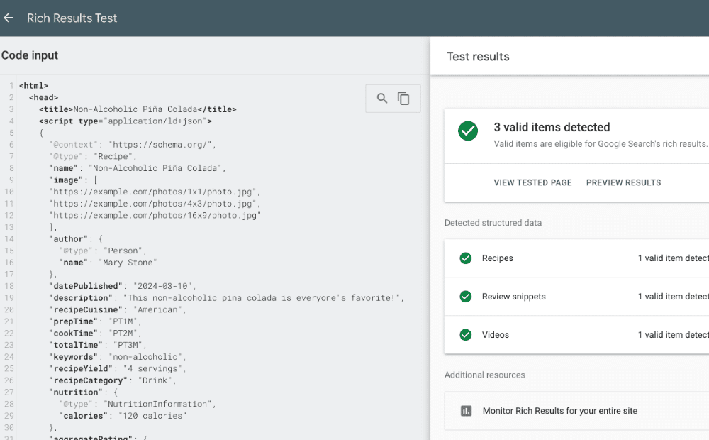 Google Structured Data Testing Tool